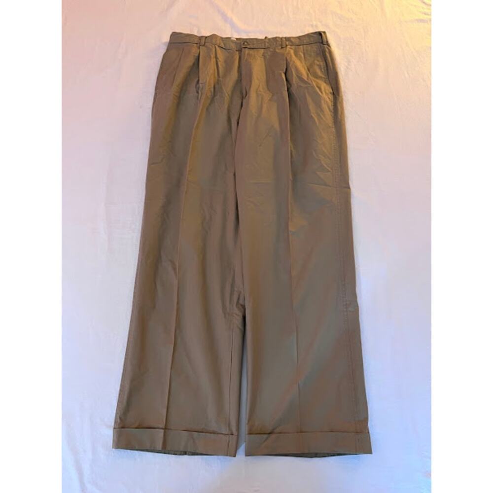 Vintage Polo Ralph Lauren Pants Pleated Cuffs Light Cotton Tan Khaki Size 36x36